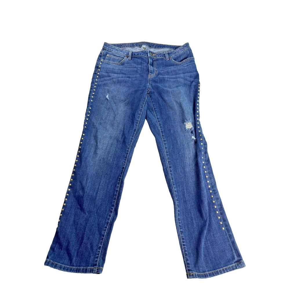Jennifer Lopez Boyfriend Jeans Womens 10 Long Gold Studded Distressed Medium